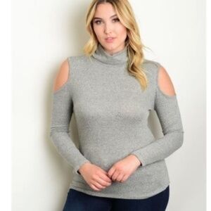 Women's Cold Shoulder Mock Neck Ribbed Knit Top